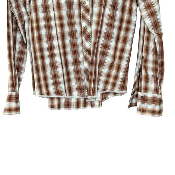 Wrangler Brown Cream Plaid Western Button Down Long Sleeve Shirt Men’s Large - Picture 9 of 9
